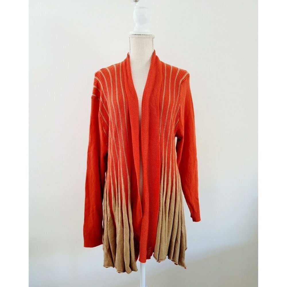 Appraisal Burnt Orange Tan Ribbed Knit Open Front Cardigan Striped Sweater Sz 1X